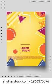 Cover design template set with memphis retro styled geometric shaped on background for decoration presentation, brochure, catalog, poster, book, magazine etc. Vector Illustration