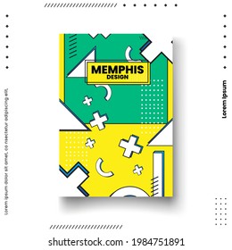 Cover design template set with memphis retro styled geometric shaped different color gradient style on background for decoration presentation, brochure, catalog, poster, book, magazine etc. 