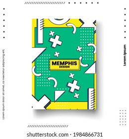 Cover design template set with memphis retro styled geometric shaped different color gradient style on background for decoration presentation, brochure, catalog, poster, book, magazine etc. 