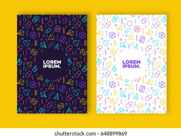 Cover design template set with minimal memphis geometric style different background for decoration magazine, poster, presentation, flyer, brochure, catalog, book, etc. Vector Illustration