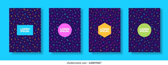 Cover design template set with minimal memphis geometric style background different color for decoration brochure, catalog, book, magazine, poster, presentation, flyer etc. Vector Illustration