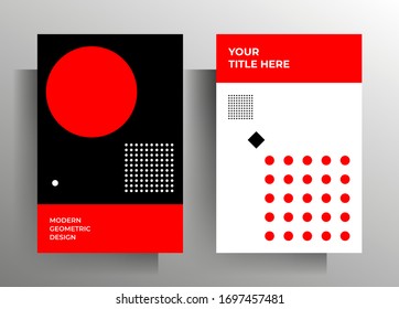 Cover design template set. Minimalistic geometric black, red and white pattern. Vector 10 EPS.