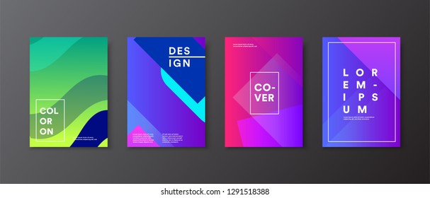 Cover design template set with modern abstract geometric color lines in gradient style on background for decoration presentation, brochure, catalog, poster, book, magazines 