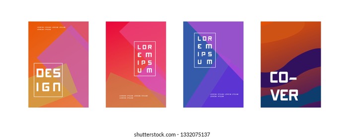 Cover design template set with modern abstract geometric color lines in gradient style on background for decoration presentation, brochure, catalog, poster, book, magazines