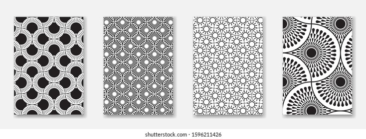 Cover design template, set with oriental pattern, vector illustration in black and white.