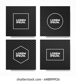 Cover design template set square shape with lines black color modern gradient style for decoration book, flyer, magazine, catalog, poster, brochure, presentation etc. Vector Illustration
