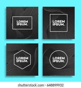 Cover design template set square shape with lines black color modern gradient style for decoration catalog, poster, brochure, presentation, flyer, book, magazine etc. Vector Illustration