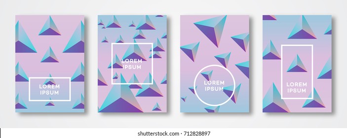 Cover design template set triangle background with minimal cool gradient and different frame copy space. Future geometric template. Vector Illustration