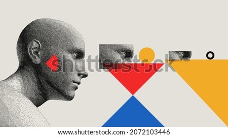 Cover design template. Side view of dotted face background. Geometric pattern. 3D vector illustration for brochure, poster, card, invitation, poster, textile print, presentation, flyer or banner.