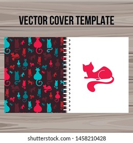 Cover design template. Vector animal illustration. Bright kitty pattern