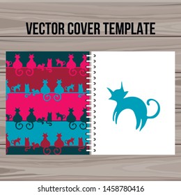 Cover design template. Vector animal illustration. Bright kitty pattern
