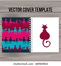 Cover design template. Vector animal illustration. Bright kitty pattern