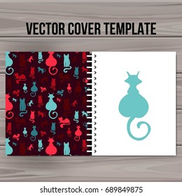 Cover design template. Vector animal illustration. Bright kitty pattern