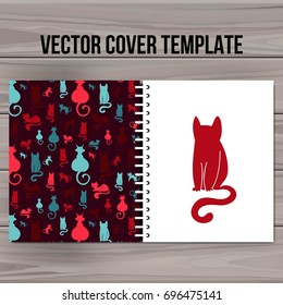 Cover design template. Vector animal illustration. Bright kitty pattern