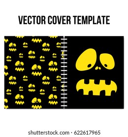 Cover design template. Vector funny illustration. Spooky face. 