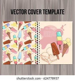 Cover design template. Vector hand drawn illustration. Ice cream doodle. 