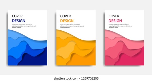 Cover design template vector illustration. Paper cut shape topographic colorful layering in gradation blue, yellow and pink. Suitable for Book cover, business report, flyer, poster.