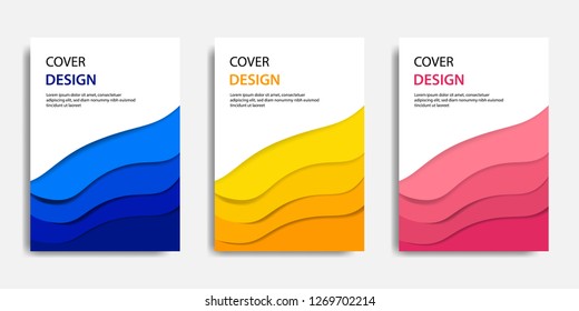 Cover design template vector illustration. Paper cut shape topographic colorful layering in gradation blue, yellow and pink. Suitable for Book cover, business report, flyer, poster.