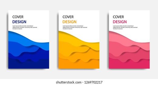 Cover design template vector illustration. Paper cut shape topographic colorful layering in gradation blue, yellow and pink. Suitable for Book cover, business report, flyer, poster.