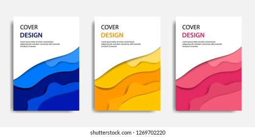Cover design template vector illustration. Paper cut shape topographic colorful layering in gradation blue, yellow and pink. Suitable for Book cover, business report, flyer, poster.