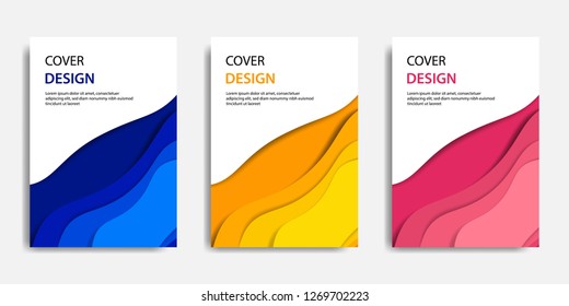 Cover design template vector illustration. Paper cut shape topographic colorful layering in gradation blue, yellow and pink. Suitable for Book cover, business report, flyer, poster.