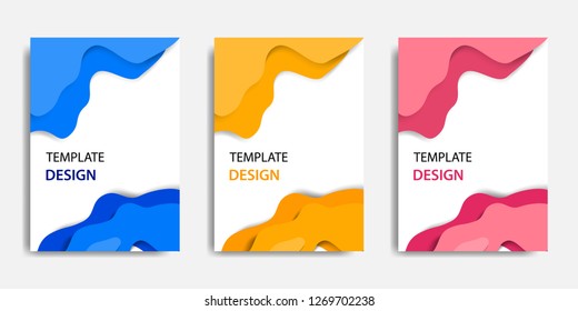 Cover design template vector illustration. Paper cut shape topographic colorful layering in gradation blue, yellow and pink. Suitable for Book cover, business report, flyer, poster.