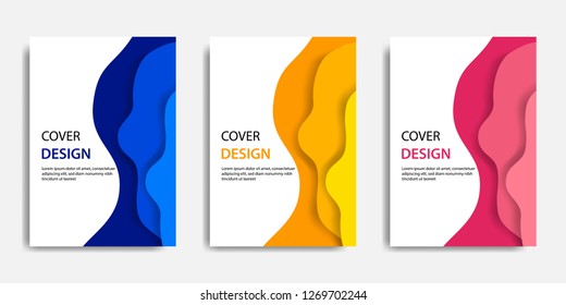 Cover design template vector illustration. Paper cut shape topographic colorful layering in gradation blue, yellow and pink. Suitable for Book cover, business report, flyer, poster.