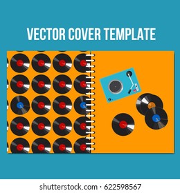 Cover design template. Vector music flat illustration. Old vintage player.