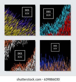 Cover design template. Vector poster graphics set. Dynamic line with colorful gradient on dark color. Stylish geometric background for business cards, invitations, gift cards, flyers, brochures.