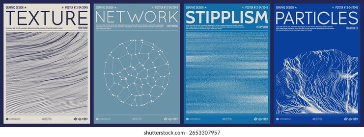 Modelo de design de capa. Imitação de respingos de água. Antecedentes de ciência ou tecnologia pontilhados. Círculo com grade molecular dentro. Vetor para livreto, folheto, cartaz, apresentação, cartaz, revista ou álbum.