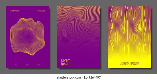 Cover Design Templates Set with Distortion Effect. Abstract Wave Striped Background. Geometric Templates with Flow Lines. EPS10 Vector Design. 3D Distortion for Brochure, Magazine, Music Poster, Book.