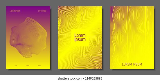 Cover Design Templates Set with Distortion Effect. Abstract Wave Striped Background. Geometric Templates with Flow Lines. EPS10 Vector Design. 3D Distortion for Brochure, Magazine, Music Poster, Book.
