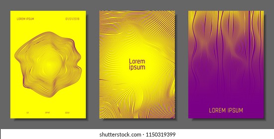 Cover Design Templates Set with Distortion Effect. Abstract Wave Striped Background. Geometric Templates with Flow Lines. EPS10 Vector Design. 3D Distortion for Brochure, Magazine, Music Poster, Book.
