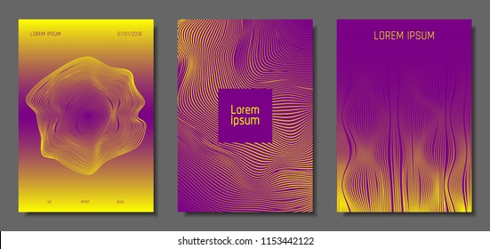 Cover Design Templates Set with Distortion Effect. Abstract Wave Striped Background. Geometric Templates with Flow Lines. EPS10 Vector Design. 3D Distortion for Brochure, Magazine, Music Poster, Book.