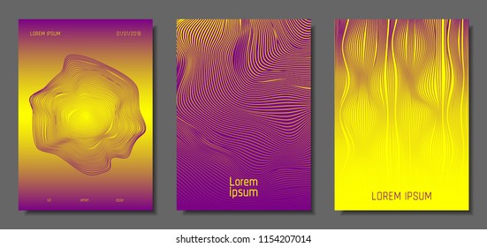 Cover Design Templates Set with Distortion Effect. Abstract Wave Striped Background. Geometric Templates with Flow Lines. EPS10 Vector Design. 3D Distortion for Brochure, Magazine, Music Poster, Book.