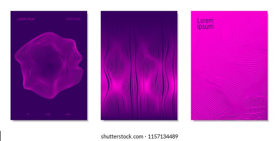 Cover Design Templates Set with Distortion Effect. Abstract Wave Striped Background. Geometric Templates with Flow Lines. EPS10 Vector Design. 3D Distortion for Brochure, Magazine, Music Poster, Book.