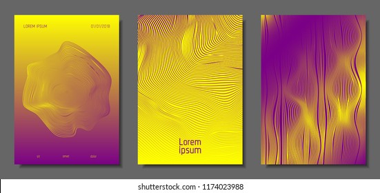 Cover Design Templates Set with Distortion Effect. Abstract Wave Striped Background. Geometric Templates with Flow Lines. EPS10 Vector Design. 3D Distortion for Brochure, Magazine, Music Poster, Book.