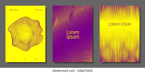 Cover Design Templates Set with Distortion Effect. Abstract Wave Striped Background. Geometric Templates with Flow Lines. EPS10 Vector Design. 3D Distortion for Brochure, Magazine, Music Poster, Book.