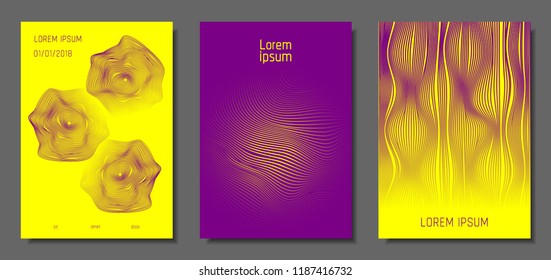 Cover Design Templates Set with Distortion Effect. Abstract Wave Striped Background. Geometric Templates with Flow Lines. EPS10 Vector Design. 3D Distortion for Brochure, Magazine, Music Poster, Book.