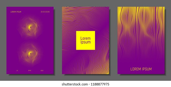 Cover Design Templates Set with Distortion Effect. Abstract Wave Striped Background. Geometric Templates with Flow Lines. EPS10 Vector Design. 3D Distortion for Brochure, Magazine, Music Poster, Book.