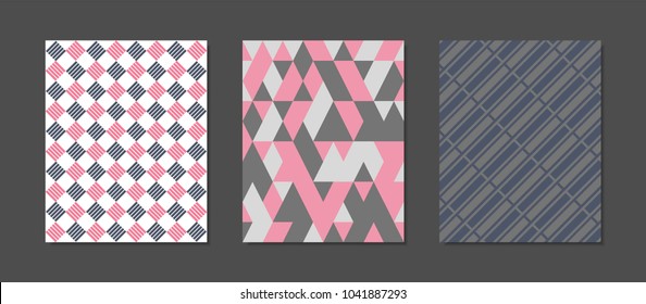 Cover Design Templates Set in Pastel Color Design. Geometric Patterns with Rectangles, Strips. Minimal Geometric Templates in Modern Style. Covers for Magazine, Presentation, Book. Abstract Wallpaper.