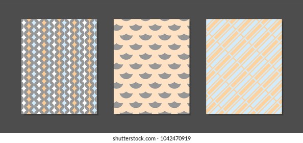 Cover Design Templates Set in Pastel Color Design. Geometric Patterns with Rectangles, Strips. Minimal Geometric Templates in Modern Style. Covers for Magazine, Presentation, Book. Wallpaper.