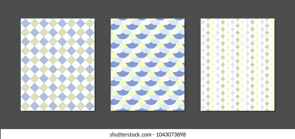 Cover Design Templates Set in Pastel Color Design. Geometric Patterns with Rectangles, Strips. Minimal Geometric Templates in Modern Style. Covers for Magazine, Presentation, Book. Abstract Wallpaper.