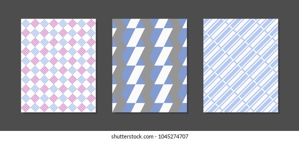 Cover Design Templates Set in Pastel Color Design. Geometric Patterns with Rectangles, Strips. Minimal Geometric Templates in Modern Style. Covers for Magazine, Presentation, Book. Abstract Wallpaper.