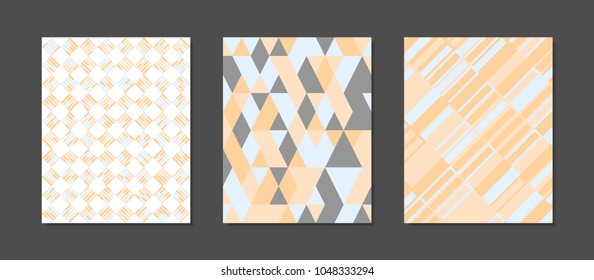 Cover Design Templates Set in Pastel Color Design. Geometric Patterns with Rectangles, Strips. Minimal Geometric Templates in Modern Style. Covers for Magazine, Presentation, Book. Wallpaper.