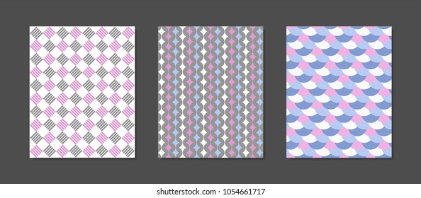 Cover Design Templates Set in Pastel Color Design. Geometric Patterns with Rectangles, Strips. Minimal Geometric Templates in Modern Style. Covers for Magazine, Presentation, Book. Abstract Wallpaper.