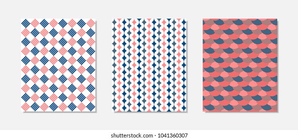 Cover Design Templates Set in Shades of Blue and Red. Geometric Patterns with Rectangles. Minimal Geometric Templates in Modern Style. Covers for Magazine, Presentation, Book, Card. Abstract Wallpaper