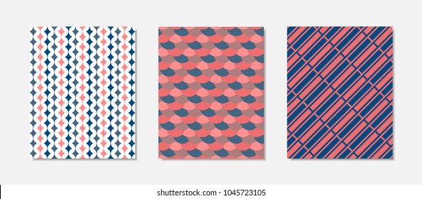 Cover Design Templates Set in Shades of Blue and Red. Geometric Patterns with Rectangles. Minimal Geometric Templates in Modern Style. Covers for Magazine, Presentation, Book, Card. Abstract Wallpaper