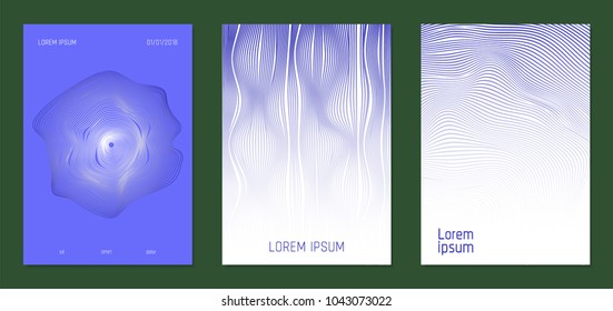 Cover Design Templates Set with Wavy Lines in Modern Style. Gradient Texture with Curves Stripes and Text. Trendy Covers for Brochure, Magazine, Presentation, Musical Posters. Abstract Backgrounds.