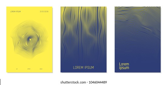 Cover Design Templates Set with Wavy Stripes in Modern Style. Abstract Backgrounds with Flow Lines and Text. Trendy Covers for Brochure, Magazine, Presentation, Musical Posters. Gradient Texture.